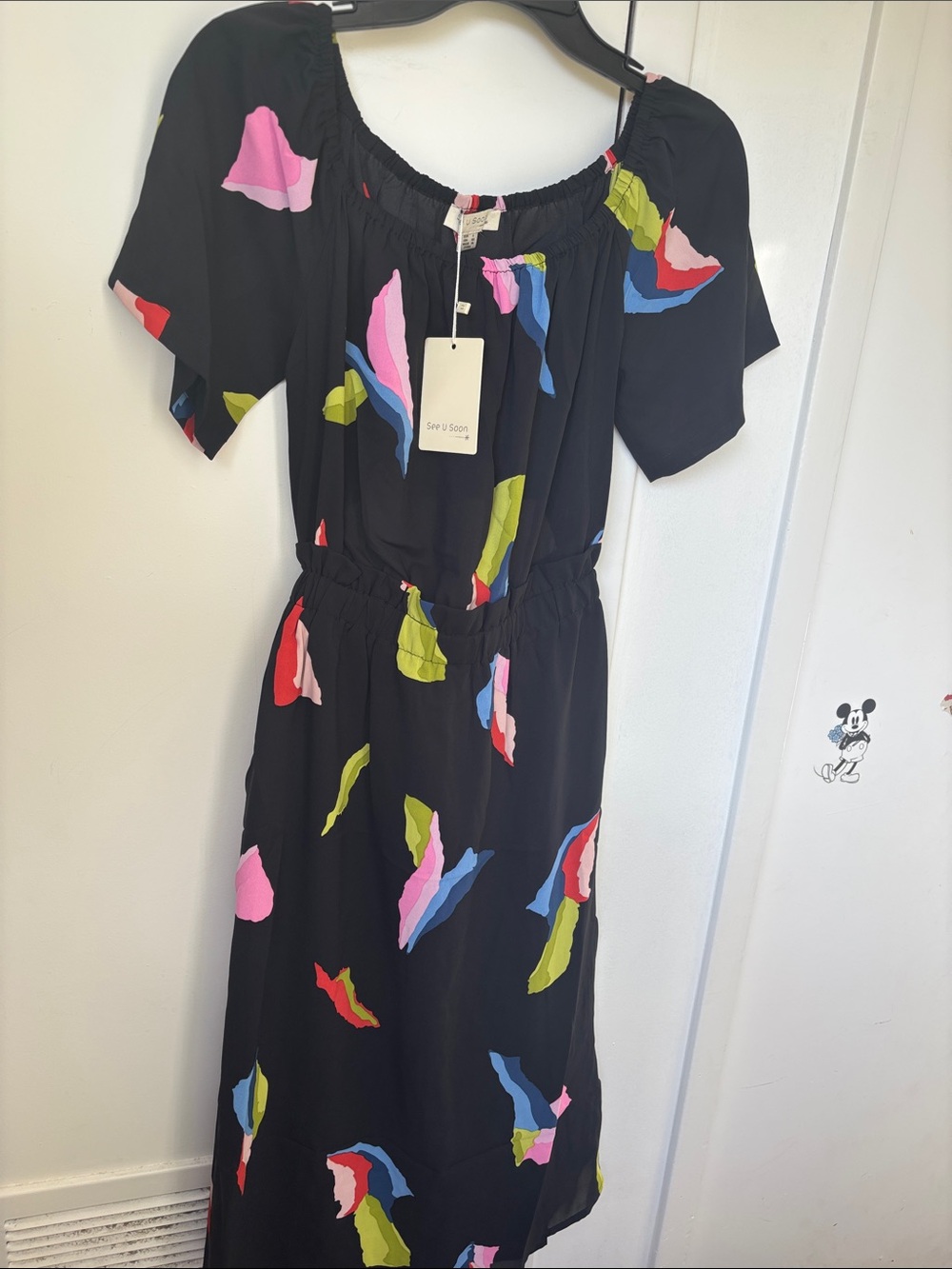 Black Midi Dress with Multicolor Abstract Print